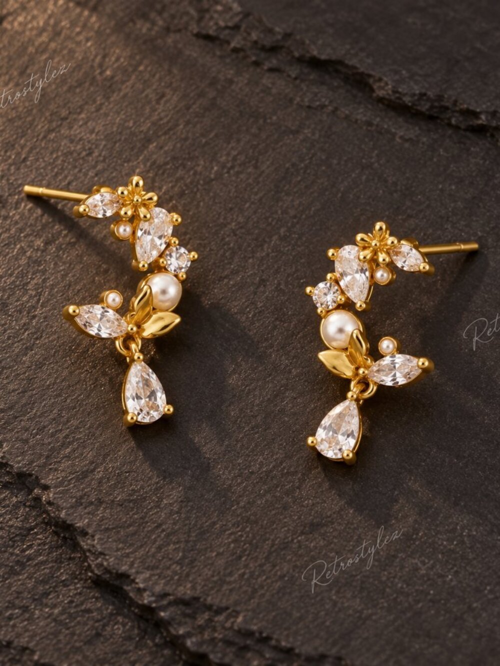 New 14K Gold Womens 2ct Diamond Hanging Drop Pearl Earrings 14 K Silver Jewelry